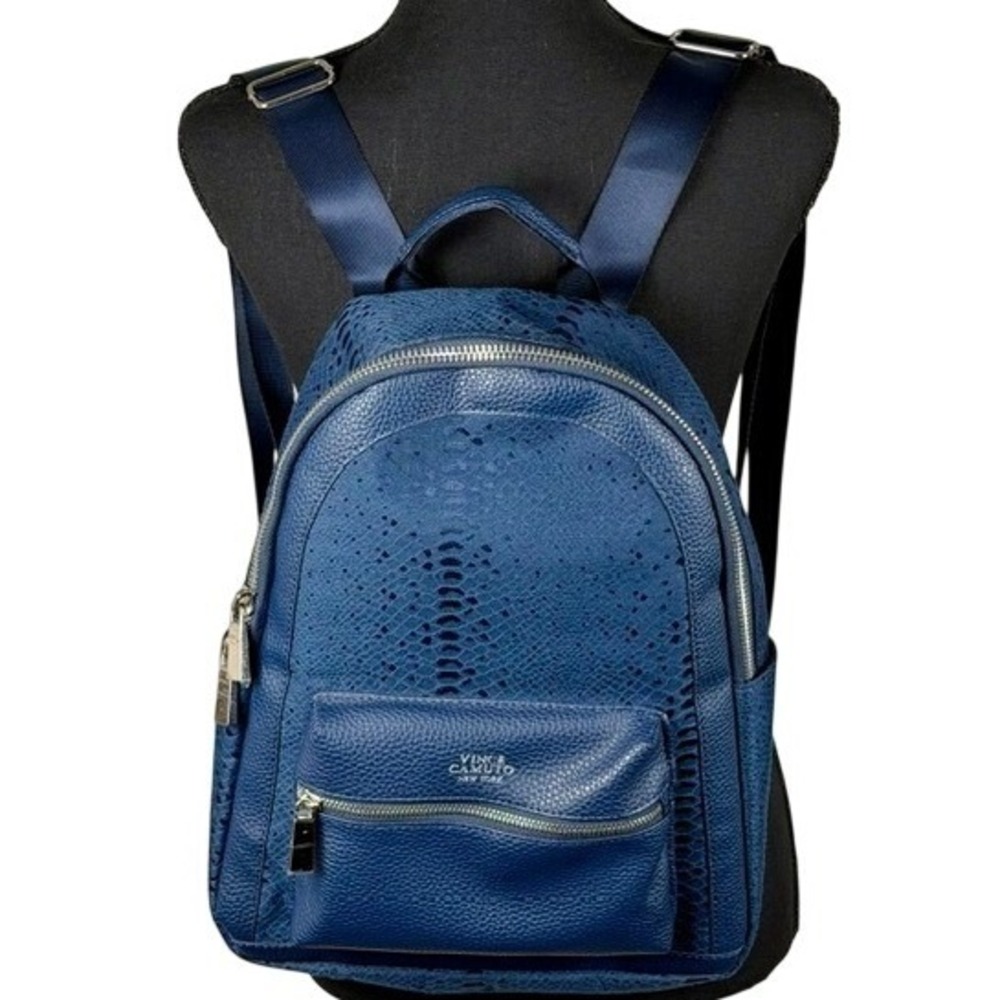 Vince Camuto Navy Blue Snake Skin Embossed Backpack‎ Silver Hardware Bag